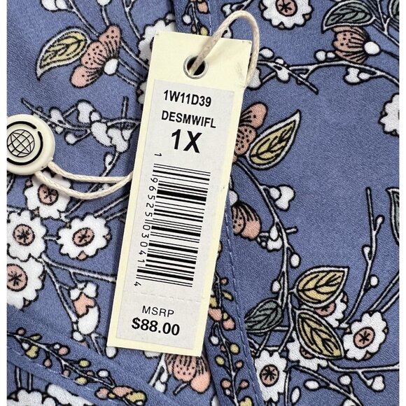 Max Studio Women Plus Size 1X Top Blouse floral Short Sleeve Blue Button NWT - Picture 4 of 8